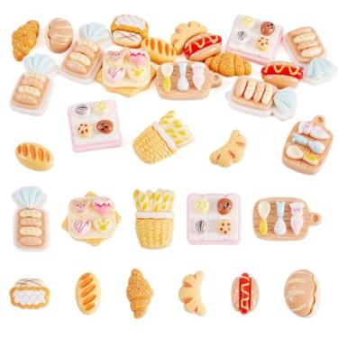 Imagem de Beadthoven 20 peças cabochão comida resina flatback pão e talheres contas fofas pão comida padaria encantos enfeites opacos sem furo contas ornamentos para artesanato DIY fazer joias clipes de cabelo