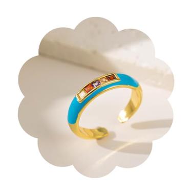 Imagem de Luxuoso anel de pedra do mês de nascimento ajustável sem manchas para mulheres com design banhado a ouro 14K com pedra de zircônia cúbica cintilante personalizada, presente de noivado à prova d'água