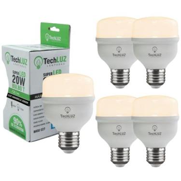 Imagem de Kit 5 Lâmpadas Led Bulbo 20w Alta Potência Bivolt Branco Quente Techlu