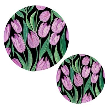Imagem de Wassud Trivet de tulipas para pratos quentes, suportes redondos de algodão, almofadas quentes, porta-copos elegantes, decoração de cozinha e acessórios, 2 peças