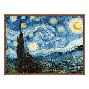 Imagem de WENGTIAO Arte de parede em tela emoldurada Noite Estrelada Van Gogh Pintura a óleo Azul Paisagem Impressão Pós-Impressionismo Reprodução Famosa Imagens Modernas Arte para Sala de Estar Quarto 40 x 61