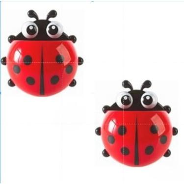 Imagem de Porta Escova de Dentes e Creme Dental Joaninha Vermelho – Suporte Infantil com Ventosas para Azulejo e Porcelanato(2 PEÇAS)