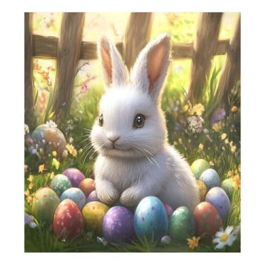 Imagem de Qilmy Capa magnética para máquina de lavar louça, ovos de páscoa e coelhos fofos, 58 x 66 cm, capa decorativa para geladeira para porta frontal, adesivo, máquina de lavar, painel de geladeira