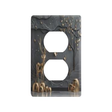 Imagem de Wassud Golden Deer Light Switch Cover Plate Decorativa para Tomadas Elétricas Duplex 4,53 x 2,76 polegadas