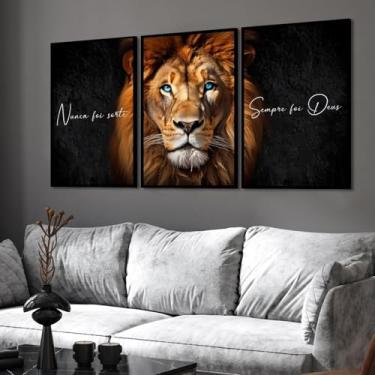 Imagem de Quadro Decorativo Leão Frase Nunca Foi Sorte Religioso moderno Sala Quarto Com Moldura (Vidro, 60x80)