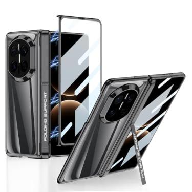 Imagem de FWYANZH Capa para Huawei Mate X7, capa de proteção transparente galvanizada, suporte de dobradiça, protetor de tela integrado à prova de choque, capa de proteção total, preta, Mate X7