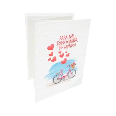 Imagem de Álbum de fotos Ical, encadernação sanfona autocolante, folhas de papel especial branco, para 6 fotos 10x15cm vertical - linha Sanfonado - modelo bicicleta - amor - 635