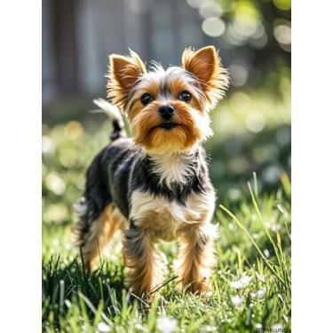 Imagem de UPABLUNSO Diamond Art Yorkshire Terrier 5D pintura de diamante kits DIY contas redondas completas por número mosaico bordado artes e artesanato para casa parede sala de estar quarto decoração 12 x 16