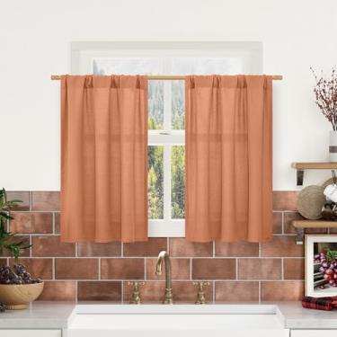 Imagem de LAMIT Cortinas de linho para café 91 cm de comprimento para janelas pequenas, cortinas de filtro de luz texturizadas com bolso para varão, painéis de janela de privacidade para cozinha/banheiro, 2