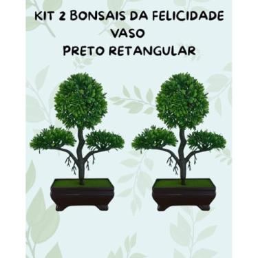 Imagem de Genérico, Kit 2 Plantas Bonsais Artificial Modelo Felicidade Vaso Escuro - Beleza sem Manutenção Decoração Zen