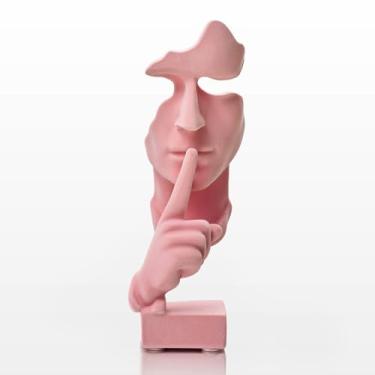 Imagem de FOLKOR LIFE Estátua de pensador de veludo, esculturas modernas, decoração de casa, máscara de resina, estátua de arte moderna abstrata para casa, sala de estar, quarto, escritório (rosa)