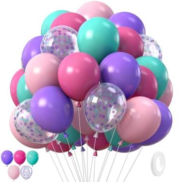 Imagem de 50 peças de decorações de aniversário de balão rosa e roxo, balão de látex vermelho rosa de 30,5 cm, suprimentos perfeitos para festa de aniversário, reunião de amigos, parque, escola, decorações de