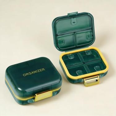 Imagem de Caixa organizadora de comprimidos portátil com 7 compartimentos à prova d'água para medicamentos (verde)