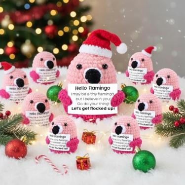 Imagem de Motionchic 12 peças de flamingo de crochê com cartões positivos, mini presentes de apreciação positiva para mulheres, homens, funcionários, colegas de trabalho, professores, decoração de mesa de
