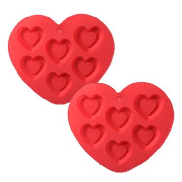 Imagem de Formas de bolo em forma de coração, pacote com 2 moldes de biscoito de silicone para assar, moldes grandes de 7,6 cm, 6 cavidades, adequados para molde de cubo de gelo, molde de chocolate para