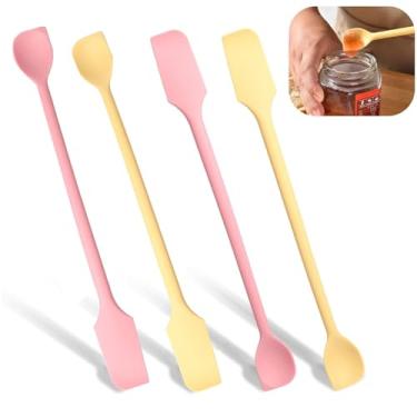 Imagem de 4 mini espátulas de silicone – raspadores multifuncionais de grau alimentício para cozinha e cosméticos, agitador reutilizável para geleia/loção/garrafas estreitas, conjunto colorido