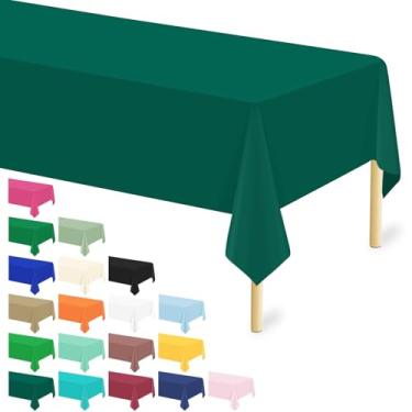 Imagem de Mulbozy Toalha de mesa de plástico verde escuro descartável pacote com 4, toalhas de mesa retangulares de 137 × 272 cm, capa de mesa de plástico verde para decoração de festa