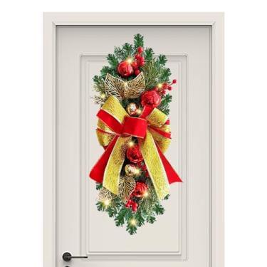 Imagem de Grinalda De Natal Para Escadas | Decoração Sazonal Com Ramos De Pinheiro,Grinalda De Ramos De Pinheiro Com Laço,Para Escadas Porta Parede Interior Lareira Cozinha Casa Casa De Campo Janela Chaminé