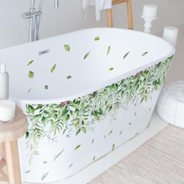 Imagem de Decalques de parede de videira verde pendurados, decoração de arte de flores de plantas naturais com adesivos de pássaros e borboletas, adesivo de vinil à prova d'água, fundo de TV para sala de estar