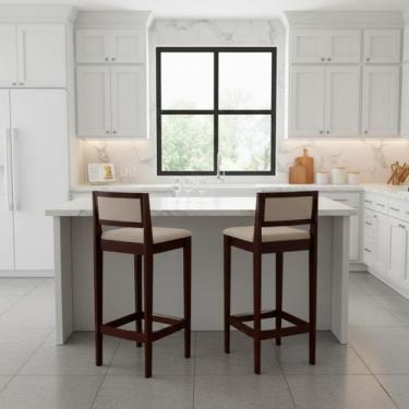 Imagem de Kit 2 Banquetas Assento Encosto Estofado em Linho Hellen cor:imbuia co