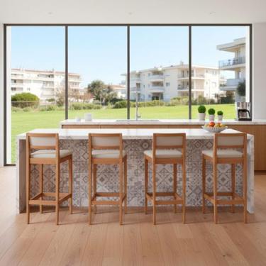 Imagem de Kit 4 Banquetas Assento Encosto Estofado em Sintetico Hellen cor:mel c