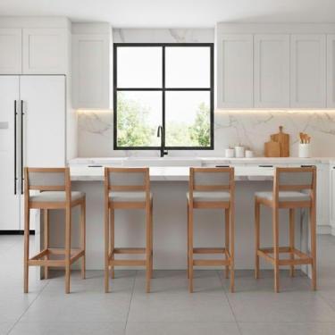 Imagem de Kit 4 Banquetas Assento Encosto Estofado em Linho Hellen cor:mel com l