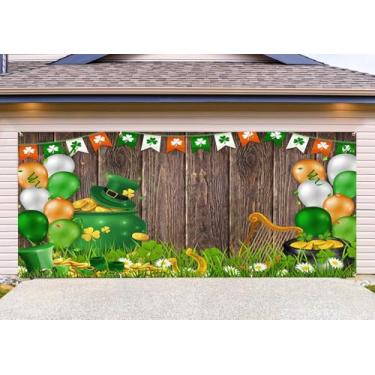 Imagem de Feliz Dia de São Patrício Capa de Porta de Garagem Banner Decorações, Dia de São Patrício Quadro Trevo Dia Irlandês Exterior Extra Grande Carro Porta de Garagem Murais Decorações de Amigo 40,6 x 1,8 m