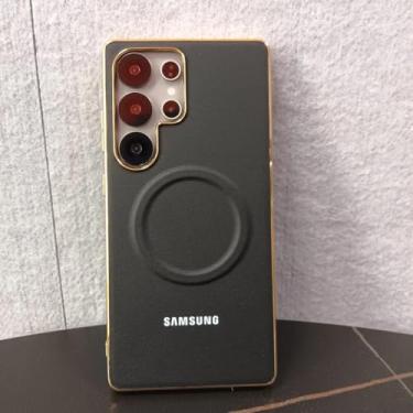 Imagem de Capa magnética com carregamento sem fio para Samsung Galaxy S25 S24 Ultra Plus, capa traseira de luxo com revestimento eletroplástico (para Galaxy S24 Ultra/Preto)