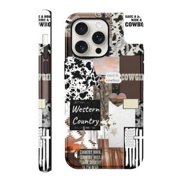 Imagem de Vulfwela Capa para celular para iPhone 15 Pro Max de 16,7 cm, colagem de caubói ocidental, 2 em 1, proteção à prova de choque, retrô, selvagem, caubói, cacto, chapéu entusiasta, capa para celular para