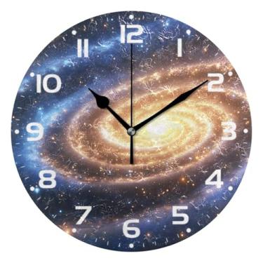 Imagem de JUZIHAI Relógio de parede Galaxy Stars, silencioso, sem tique-taque, redondo, operado por bateria, fácil de ler, relógio decorativo de parede para casa, cozinha, sala de estar, quarto, escritório, 25
