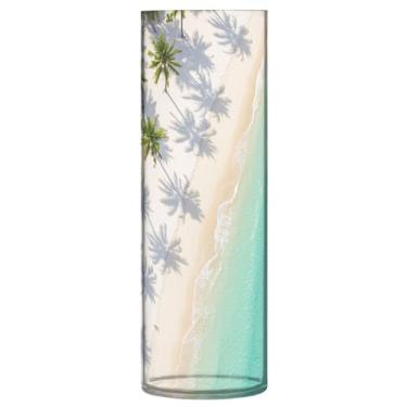 Imagem de JUZIHAI Vaso de coqueiros de área de praia para flores 9,9 cm x 30 cm Cilindro de plástico moderno vaso de flores para centro de mesa de casamento decoração de casa