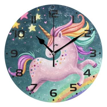 Imagem de JUZIHAI Relógio de parede com cavalo arco-íris, silencioso, sem tique-taque, redondo, operado por bateria, fácil de ler, relógio decorativo de parede para casa, cozinha, sala de estar, quarto
