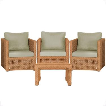 Imagem de Mesa E 3 Poltronas Madri Corda Náutica Estofado 7 Trama Terra Cota