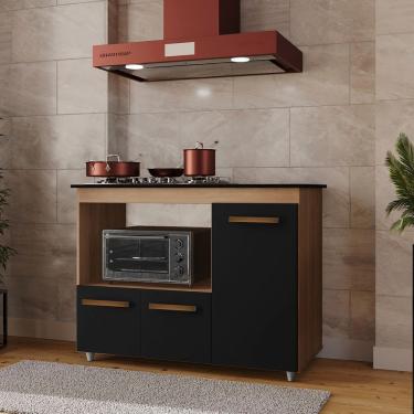 Imagem de Balcão Dália Para Cooktop 4 Bocas 3 Portas Cozinha Mb1 120cm Cor Savana Preto