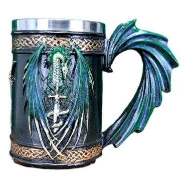 Imagem de Caneca Medieval Artesanal Asas de Dragão Geek 3D em Resina Copo em Aço