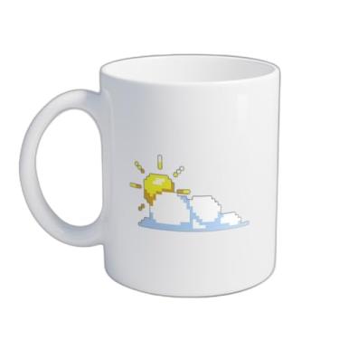 Imagem de Caneca Xícara de Café Porcelana 300ml Com Desenho Nuvem De Pixel Art E Sol