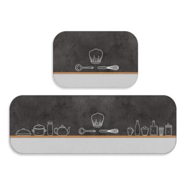 Imagem de Tapetes Cozinha Jogo 2 peças Modernos - Trilho + Passadeira - Antiderrapantes e Confortáveis(TPCOZ5140)