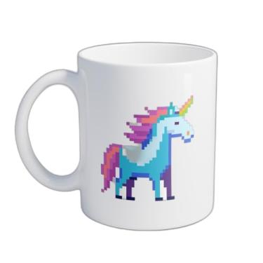 Imagem de Caneca Xícara de Café Porcelana 300ml Unicórnio Retro Arco-íris