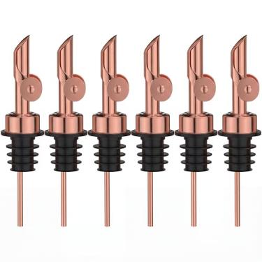 Imagem de BETTFOR Bicos de despejo de licor automáticos, pacote com 6, despejador de vinho e dispensador de azeite de oliva de aço inoxidável 304 à prova de vazamento com silicone de grau alimentício para