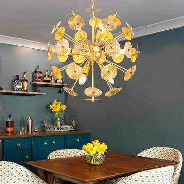 Imagem de TOCHIC Lustre dourado Sputnik vintage 12 luzes geométrico lustre iluminação globo fogos de artifício luminária de teto para sala de jantar, cozinha, quarto, sala de estar, 62 cm, metal sólido