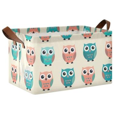 Imagem de Organizador de suéter para armário para armazenamento de suéteres, grandes cestas decorativas para decoração de casa com alças, caixas de armário bege de corujas fofas 48 x 29 x 25 cm, 1 pacote