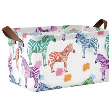 Imagem de Organizador de cesta dobrável branco colorido Zebras para armazenamento decorativo, cestas de armário para prateleiras para armazenamento e organização de trailers, 17 x 29 x 25 cm, 1 pacote