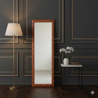 Imagem de Espelho Grande de Corpo Inteiro, Moldura Decorativa, Espelho de Parede para Quarto, Sala, Banheiro, 119x44cm Cor: Branco, Dourado e Madeira (Madeira)