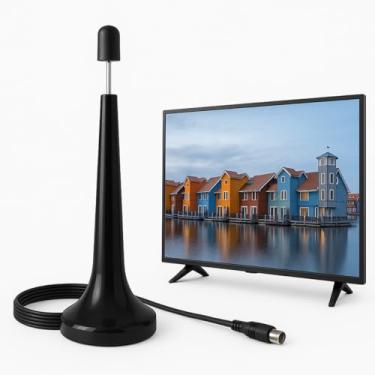 Imagem de Antena de TV Digital Interna e Externa 4K HDTV UHF/VHF/FM, à Prova d’Água, Base com Imã e Cabo de 5m – Compatível com TVs Samsung, LG, Philco, Philips, AOC, Smart TV, LED, LCD