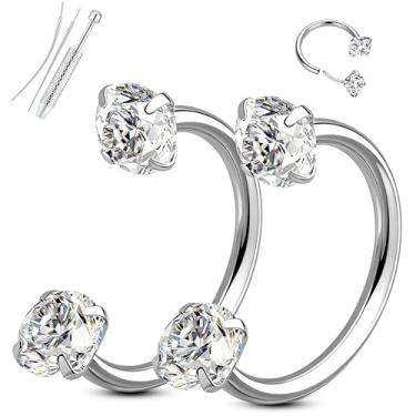 Imagem de ORAZIO Argolas hipoalergênicas de nariz em ferradura 18/20G, aço inoxidável, cirúrgico, anéis de septo, brincos de cartilagem, piercing de cartilagem, narina, lábio, sobrancelha, daith, concha, tragus