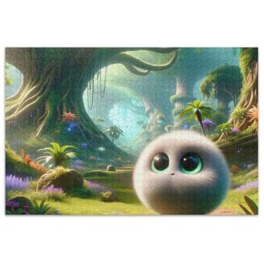 Imagem de Quebra-cabeça de criatura fofa de animação 3D 500 peças para adultos presentes de elefante branco presentes engraçados para homens, pintura decorativa colorida exclusiva