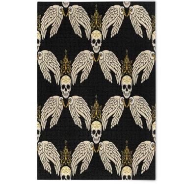 Imagem de Skull Wings Black Art Adult Puzzles Jigsaw 1000 Pieces Cute Animal Floral Art Family Fun Puzzles White Elephants Gifts Puzzle, 1000 Pieces, 29.5" x 19.7"
