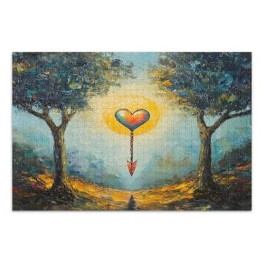 Imagem de Quebra-cabeça coração flecha sol amarelo com letras nas costas quebra-cabeças 500 peças