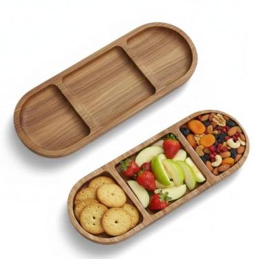 Imagem de WENMAQIN Bandeja de madeira para servir pratos de salada para biscoito de frutas, copo de sobremesa natural, aperitivo, pratos de salada para pão, vegetais, prato de comida, bandeja decorativa (3