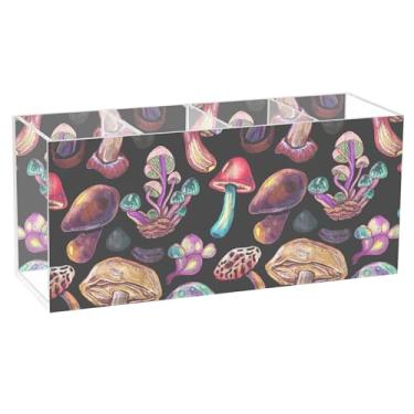Imagem de TSENQUE Porta-lápis de acrílico preto personalizado com cogumelos em aquarela para mesa, organizador de canetas, organizador de copos e escritório para decoração de mesa